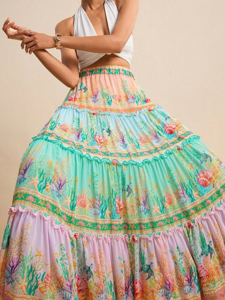 Multicolor Boho Women's Colorful Ocean Print Drs